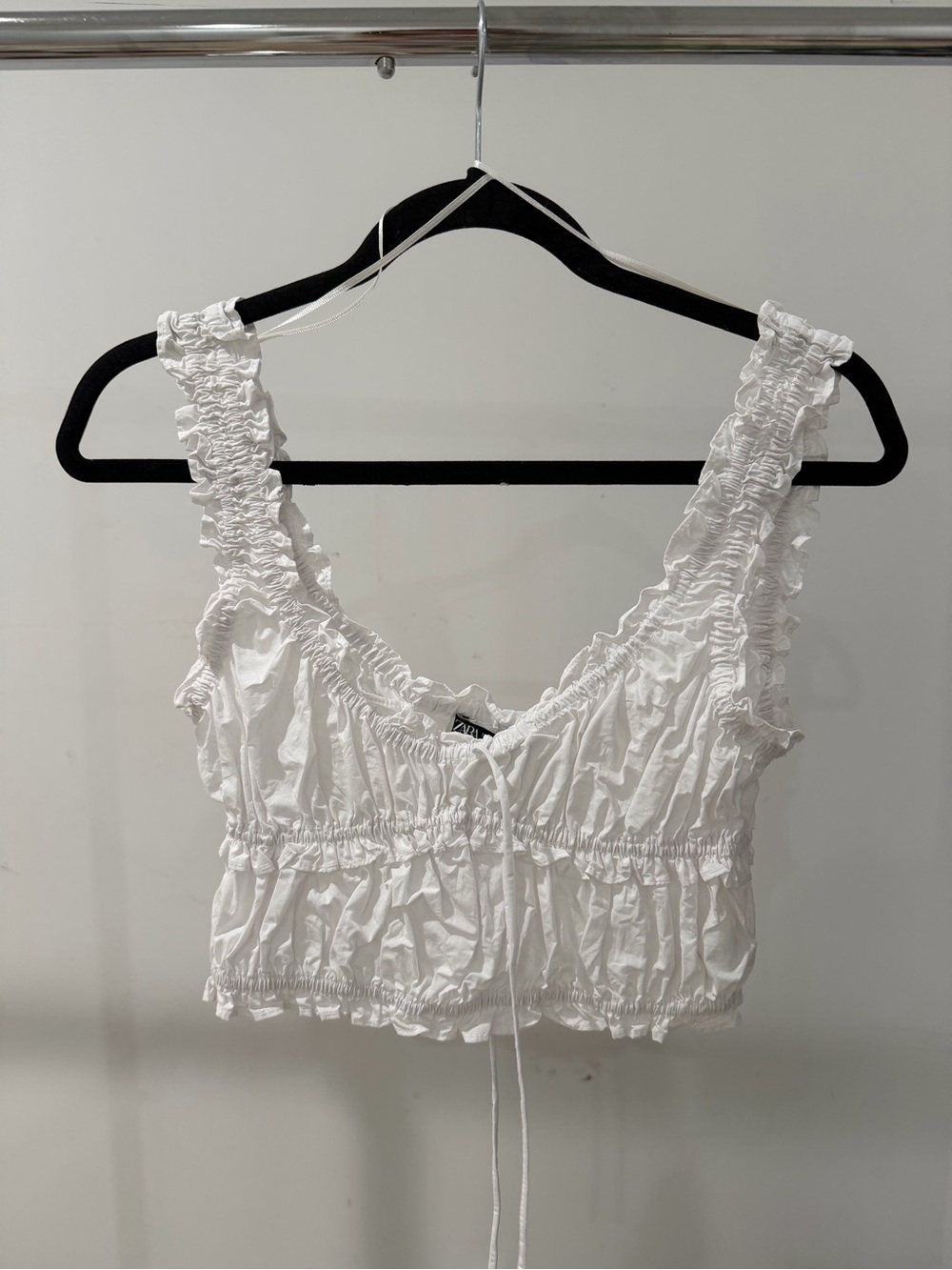 Zara White Ruffled Crop Top
